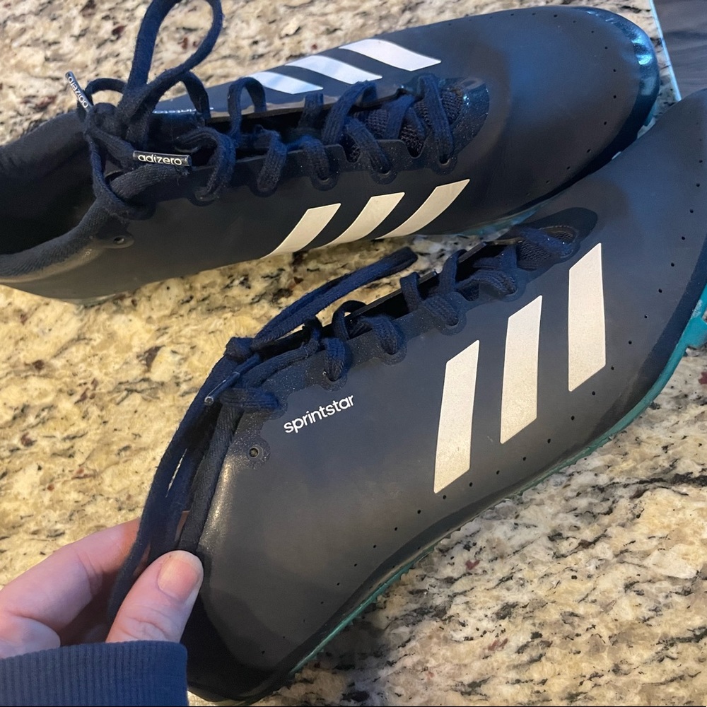 Mens blue adidas track shoes